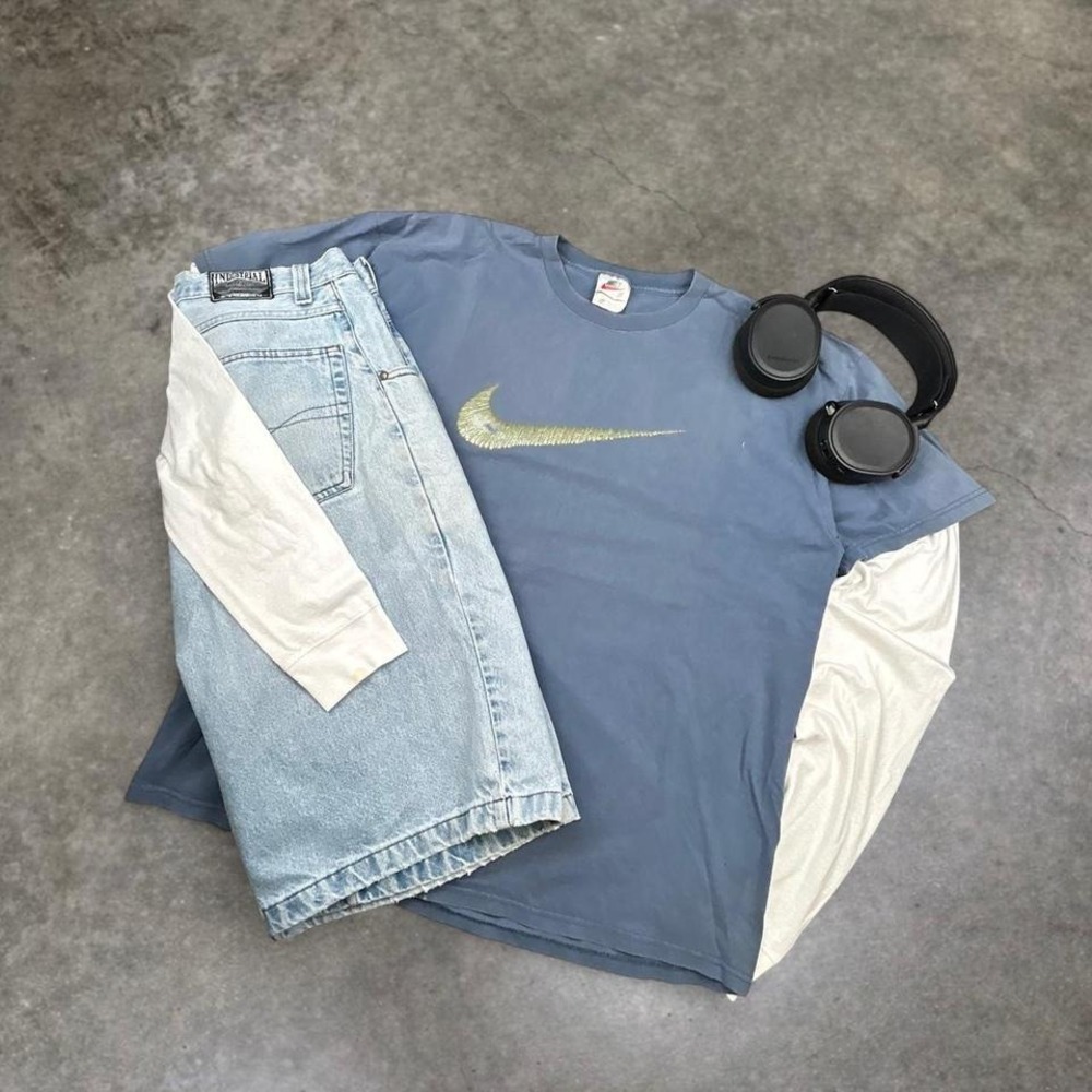 Vintage 90's Nike Blue Swoosh T Shirt‎ Vintage Style Athletic Streetwear Tee